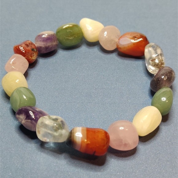 MIXED STONES STRETCHY NUGGET BRACELET NATURAL STONE w/ FREE FELT POUCH-NB26 - Picture 2 of 8